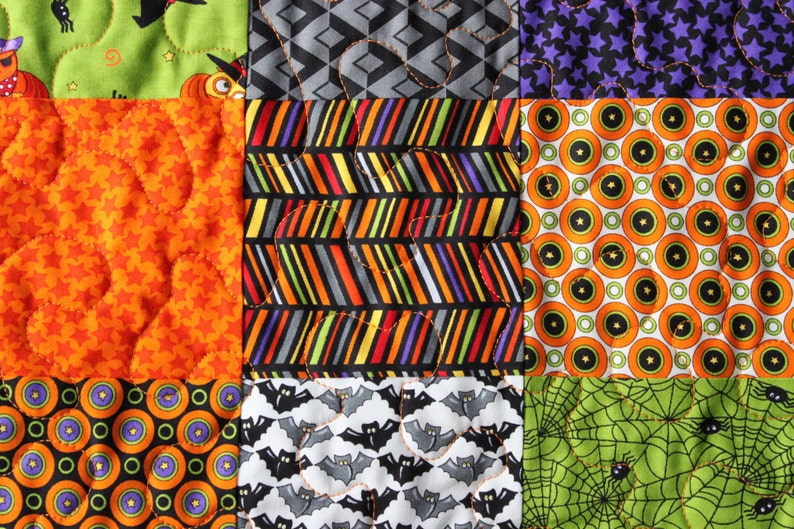 Quilted Halloween Centerpiece Quilted Orange Table Runner Halloween Table Runner Halloween Decoration Handmade Moda Midnight Masquerade