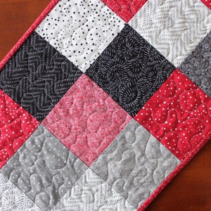 Red Table Runner, Black Table Runner, Gray Table Runner, Quilted Table Runner, Bramble, Handmade Table Runner, Black Red Gray Decor