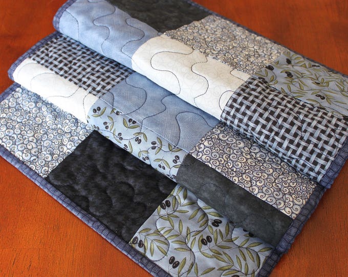 Blue Quilted Table Runner, Navy Blue Table Runner, Quilted Navy Blue