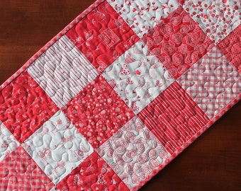 Valentine Table Runner, Quilted Valentine Table Runner, Coral Table Runner, Heart Table Runner, From The Heart, Coral Valentine