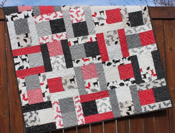 Red Baby Quilt, Black Red Baby Quilt, Bramble Baby Quilt, Baby Boy