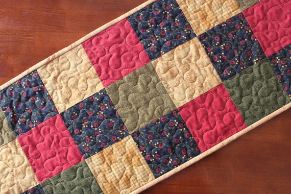 sunflowe brown and brick red on beige Autumn with acorns leaves Clearance Sale- Thanksgiving table runner- quilted- with rust mustard