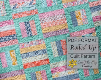 Lap Quilt Pattern, Jelly Roll Quilt Pattern, Baby Quilt Pattern, Beginner Quilt Pattern, Strip Quilt, PDF, Easy Quilt Pattern, Rolled Up