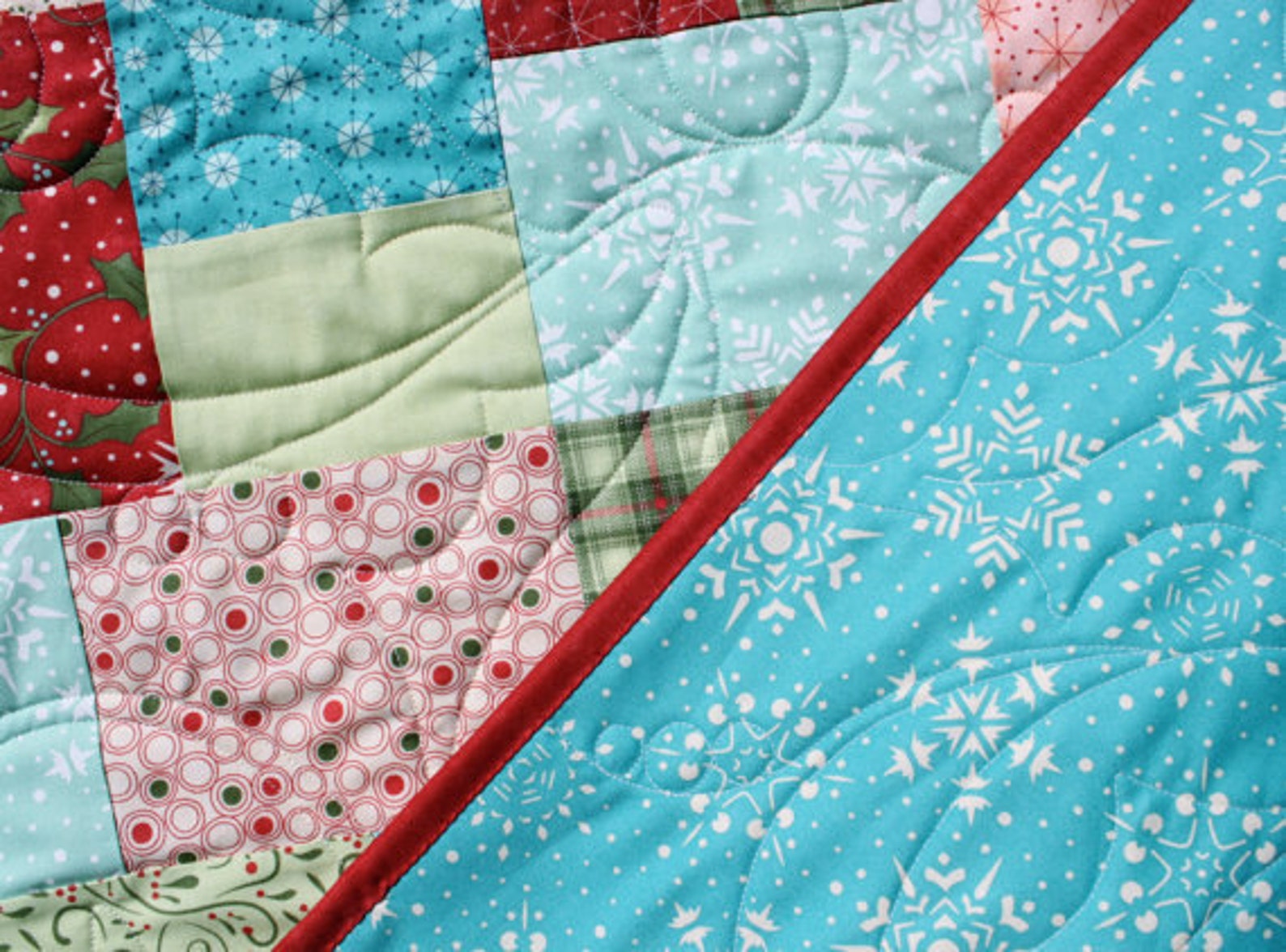 Aqua Christmas Quilt Christmas Lap Quilt Very Merry Etsy