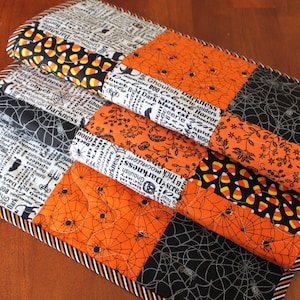 Halloween Table Runner, Candy Corn Table Runner, Quilted Halloween Table Runner, Orange Black Yellow White, Handmade Halloween Decor image 2