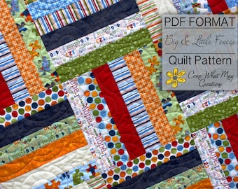 Big & Little Fence Baby Quilt Pattern, Strip Quilt Pattern, Jelly Roll Pattern, Rail Fence Pattern, Beginner Quilt Pattern, Basic Quilt Easy