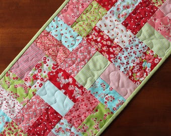 Spring Quilted Table Runner, Easter, Pink Blue Green, Easter, Floral