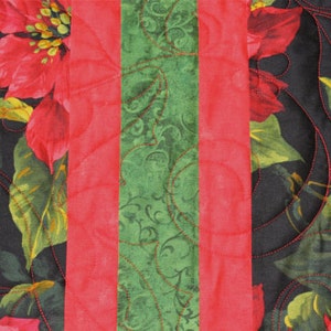 Poinsettia Christmas Table Runner, Black Quilted Christmas Table Runner, Black Green Red, Handmade Christmas Decor, Christmas Centerpiece image 5