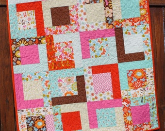Baby Girl Quilt, Orange Baby Quilt, Floral Baby Girl Quilt, Handmade Quilt, Butterfly Baby Qulit, Baby Blanket, Nursery Bedding, Birds