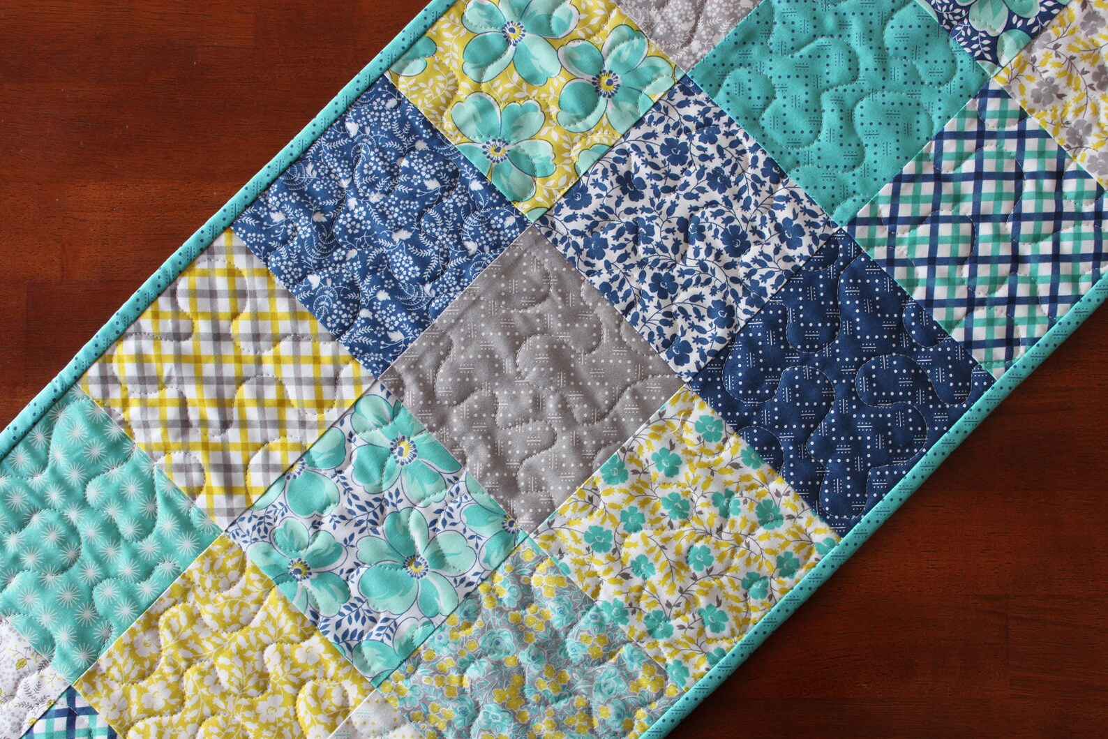 Spring Table Runner Aqua Table Runner Navy Blue Table Etsy