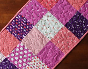 Valentine Table Runner, Quilted Valentine Table Runner, Purple Table Runner, Heart Table Runner