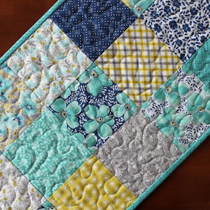 Spring Table Runner, Aqua Table Runner, Navy Blue Table Runner, Floral, Blue Aqua Table Runner, Summer Table Runner, Flowers for Freya