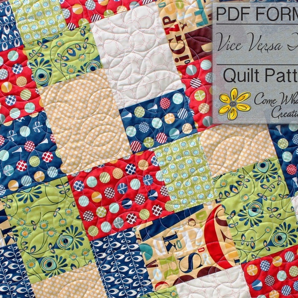 Fat Quarter Quilt Pattern, Vice Versa Baby Quilt Pattern, Lap Quilt Pattern, Beginner Quilt Pattern, Easy Quilt Pattern, PDF Quilt Pattern