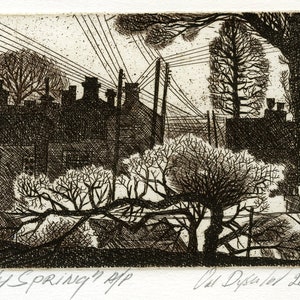 Early Spring Original Signed Etching print on paper, contemporary New Jersey artist of European background