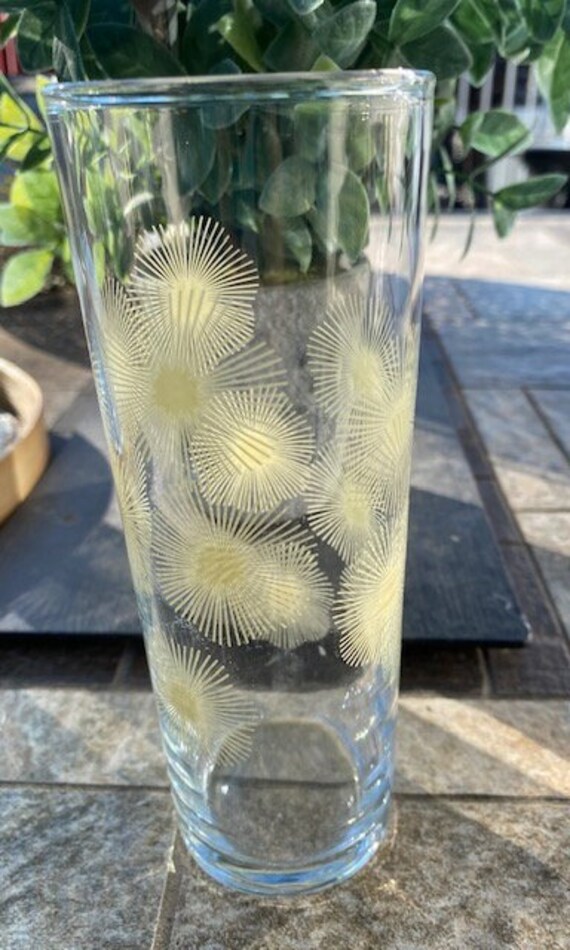 4 Vintage Tom Collins Glasses Etched Flowers and Waves MCM Etsy