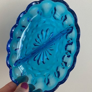 Vintage ELectric Blue Relish Divided Dish, Catch All, Trinket Dish, MCM, Blue glass, Collectible Glass, Anchor Hocking?