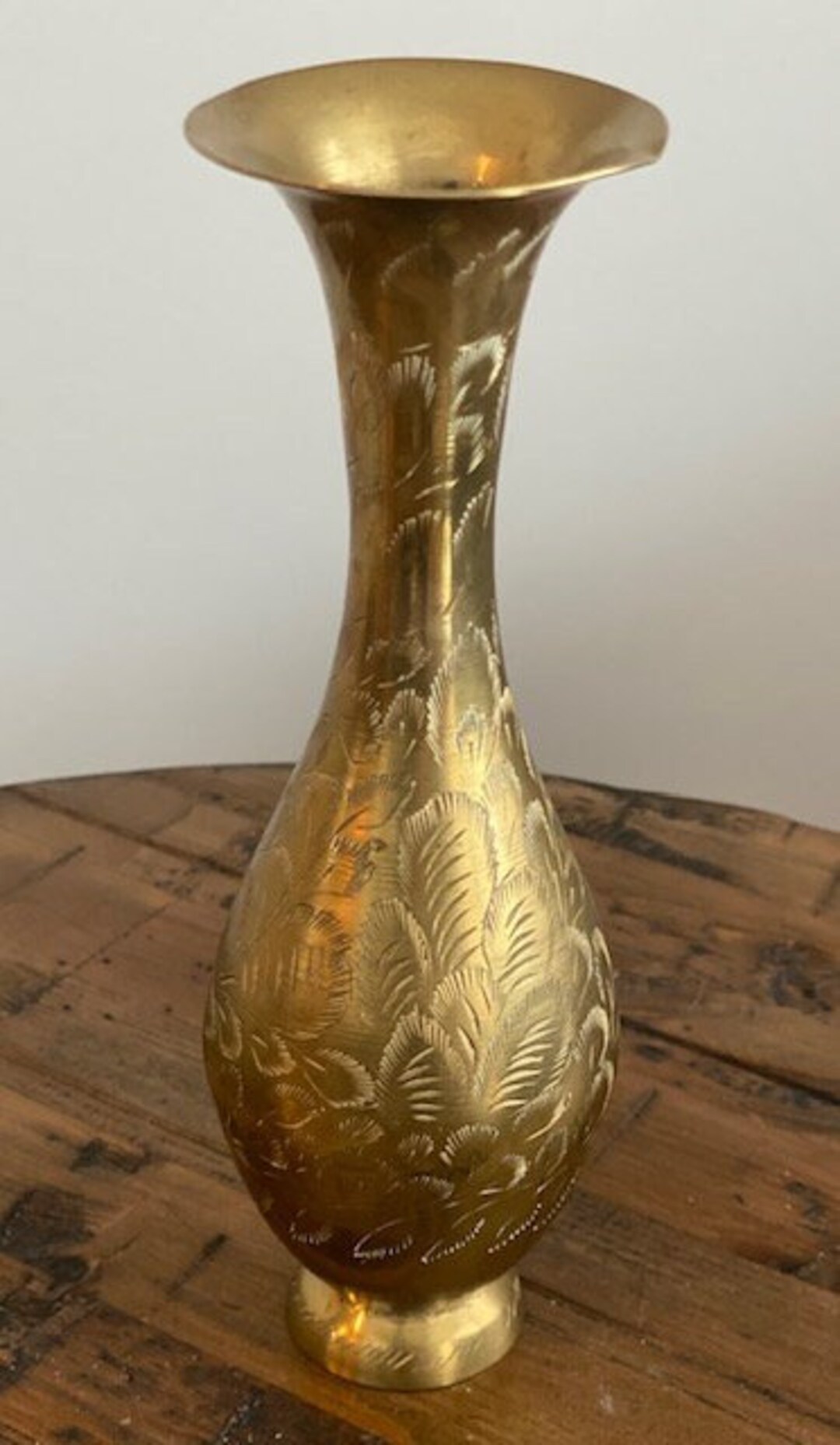 Vintage Solid Brass Vase Etched Deisgn Stamped India MCM Etsy