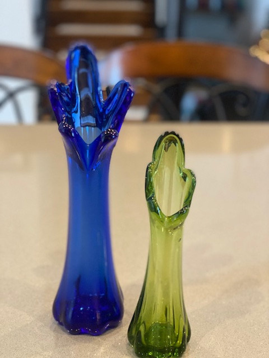 Vintage Cobalt Blue and Green Swung Vases Five Fingers, MCM