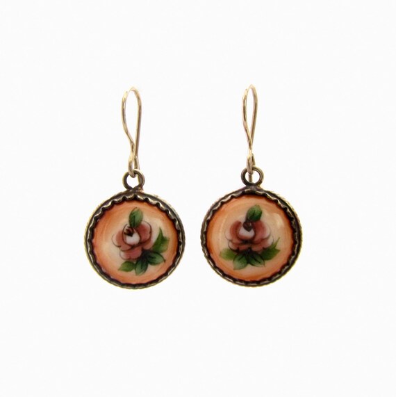 Dusty rose earrings Enamel jewelry
