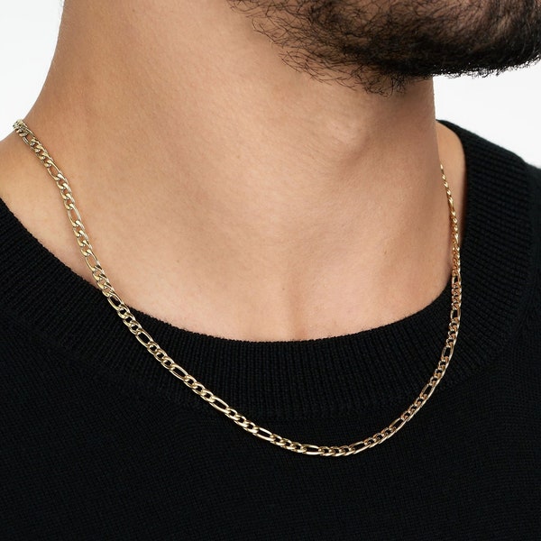 3.5mm Figaro Link Stainless Steel Gold Plated Necklace Chain for Men or Women - Unisex Figaro Chain