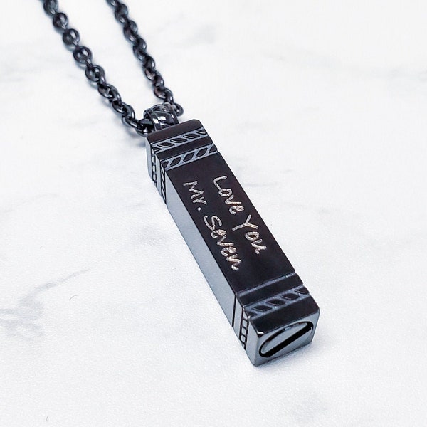 Personalized Black Stainless steel ashes locket mourning pendant Cremation Ash necklace - unisex cremation jewelry (REF:ASP77)