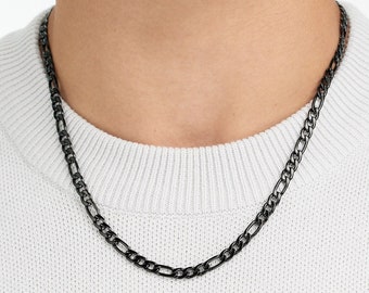 5mm Figaro Link Stainless Steel Black Plated Necklace Chain for Men or Women - Unisex Figaro Chain