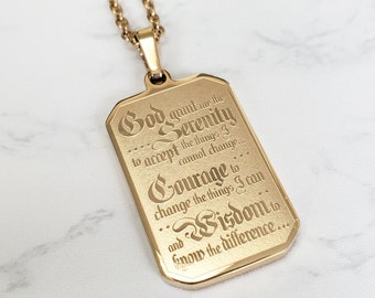 Stainless steel Gold Serenity Prayer Necklace - God Grant Me The Serenity - Christian Jewelry - Prayer Pendant - The Serenity Prayer