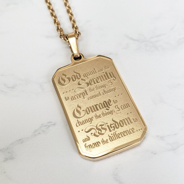 Stainless steel Gold Serenity Prayer Necklace - God Grant Me The Serenity - Christian Jewelry - Prayer Pendant - The Serenity Prayer