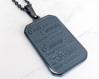 Stainless steel Black Serenity Prayer Necklace - God Grant Me The Serenity - Christian Jewelry - Prayer Pendant - The Serenity Prayer