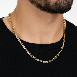 5mm Diamond Cut Anchor Link Gold Stainless Steel Chain Necklace for Men - Gift for Men