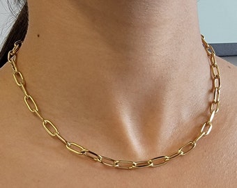 5mm Gold Plated Paperclip Chain Stainless Steel Necklace for Women - Gift for Women (#TSN103G)