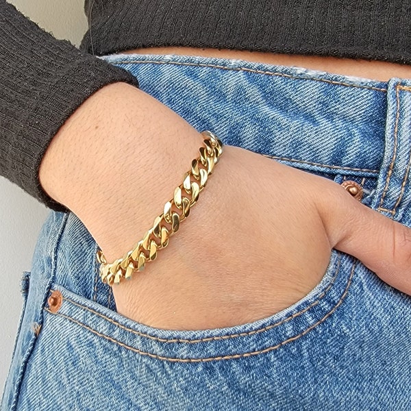 8mm Cuban Link Gold Stainless Steel Bracelet for Women - Gift for Women (TSB420G)