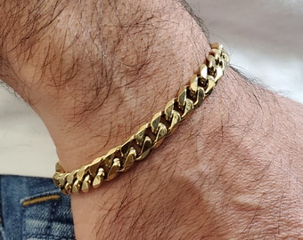 Bracelet en acier inoxydable plaqué or Cuban Link de 8 mm pour hommes (#TSSB359G)