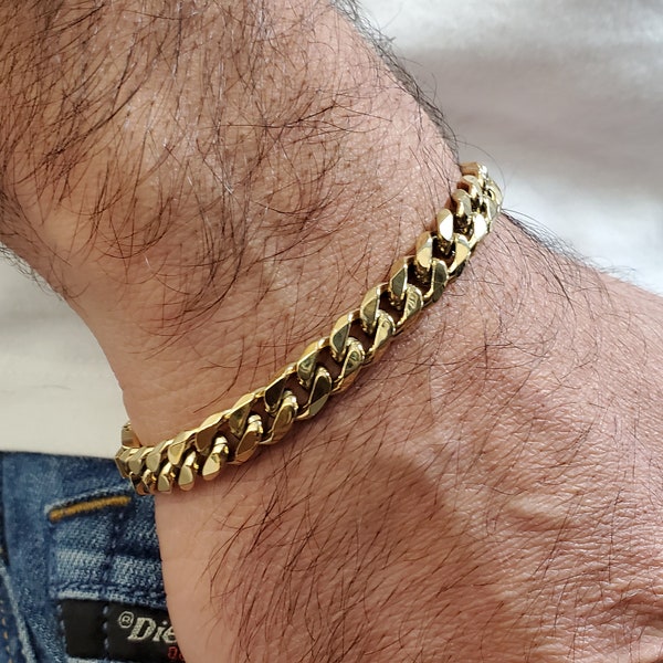 8mm Cuban Link Gold Plated Stainless Steel Bracelet for Men (#TSSB359G)