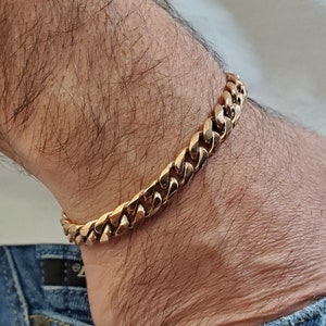 8mm Cuban Link Rose Gold Plated Stainless Steel Bracelet for Men (#TSSB359R)