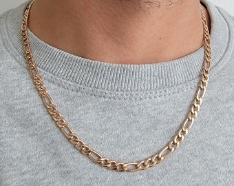 5mm Figaro Link Stainless Steel Rose Gold Plated Necklace Chain for Men or Women - Unisex Figaro Chain (#TSN113R)