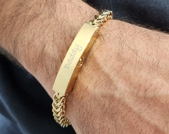 Personalized Gold ID Cremation Urn Bracelet for Ashes - Stainless Steel Memorial Franco Link Bracelet (#AS-B289)