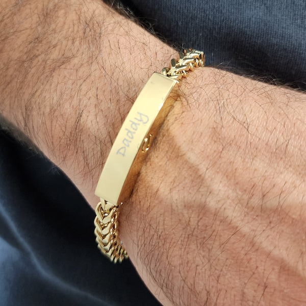 Personalized Gold ID Cremation Urn Bracelet for Ashes - Stainless Steel Memorial Franco Link Bracelet (#AS-B289)
