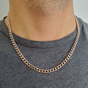 5mm Cuban Link Stainless Steel Rose Gold Plated Necklace Curb