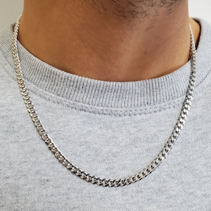 5mm Cuban Link Sterling Silver .925 Rhodium Plated Necklace Curb