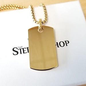 Stainless steel Personalized designer gold dog tag pendant for men with chain (engraving available) Fingerprint and Handwriting (#TASP74)
