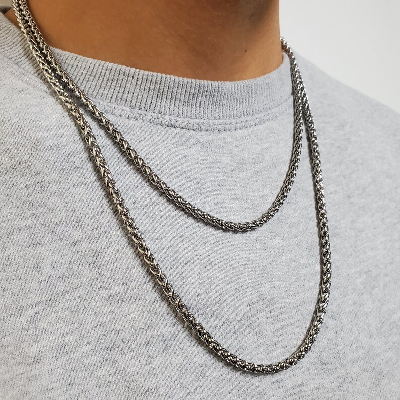 4mm Round Franco Wheat Chain Stainless Steel Necklace for Men Etsy