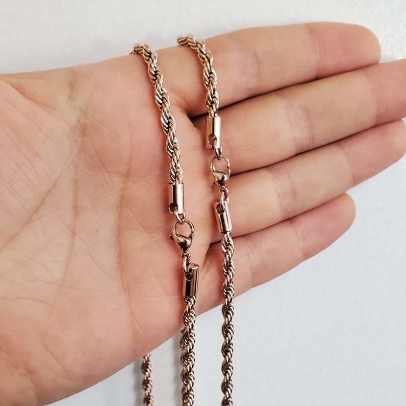 4mm Twisted Rope Rose Gold Plated Stainless Steel Necklace Etsy