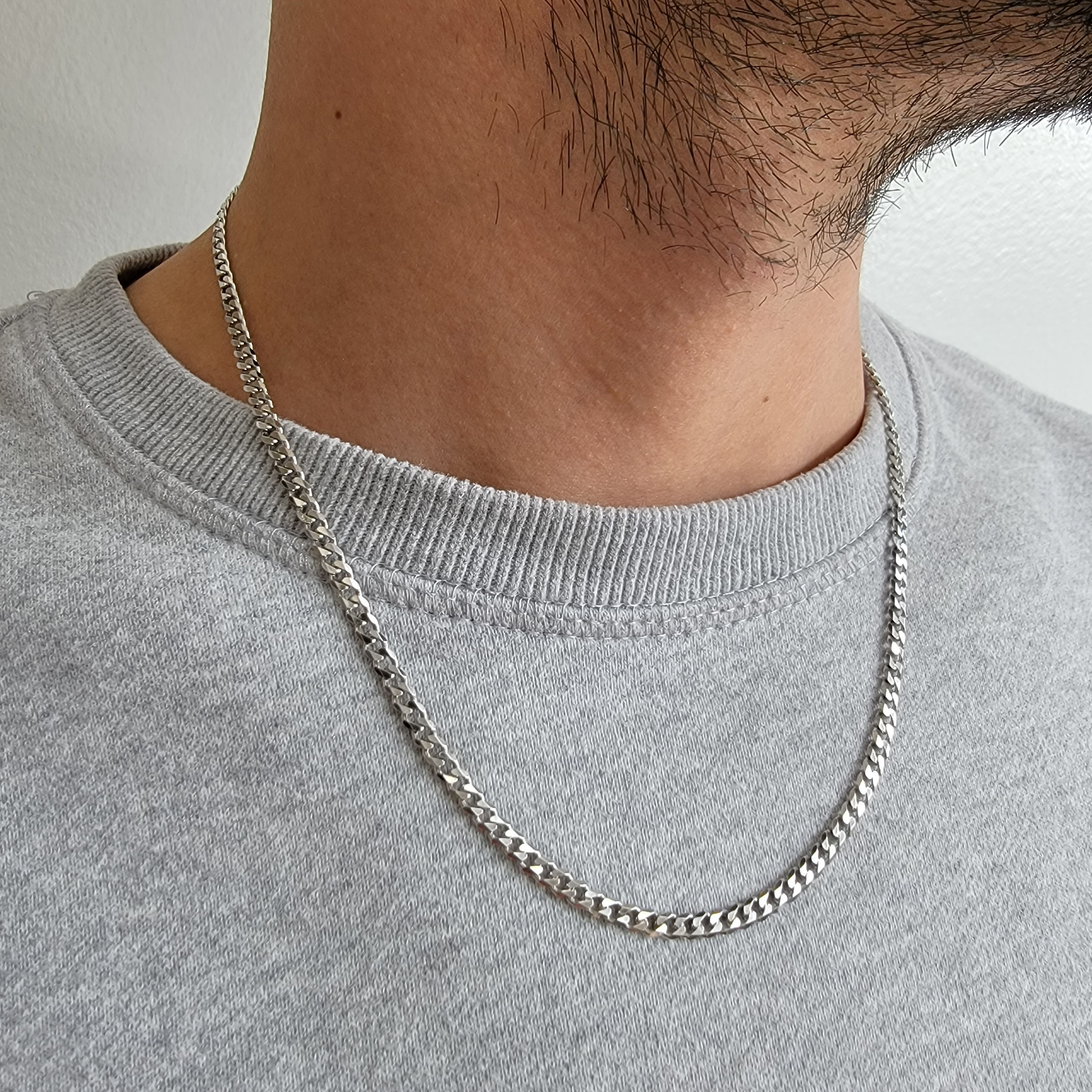 Thin Cuban Chain Necklace - Sterling Silver 3.5 mm 19