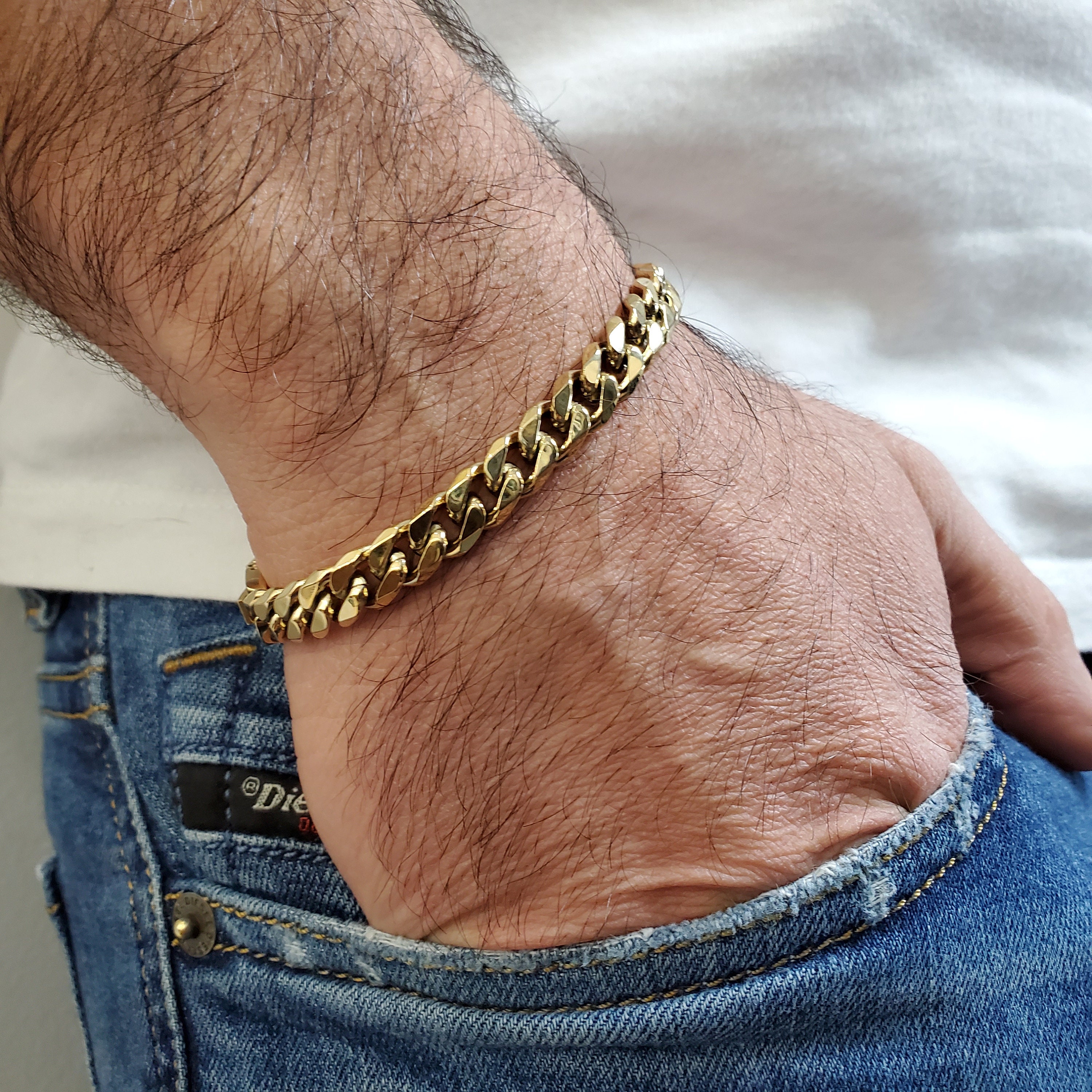 8mm Cuban Link Gold Plated Stainless Steel Bracelet for Men - Etsy