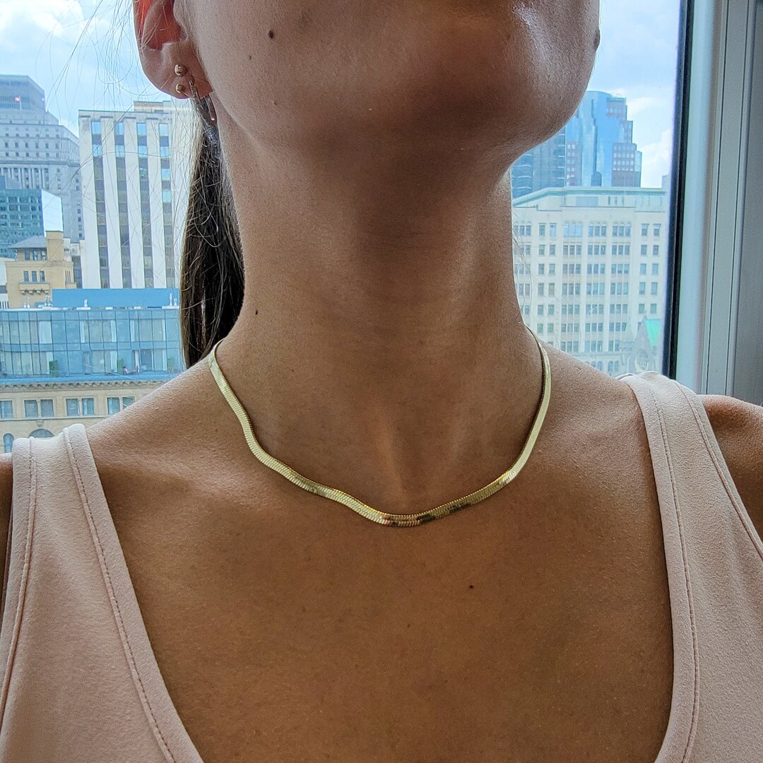 4mm Gold Stainless Steel Herringbone Chain Necklace for Women Gift