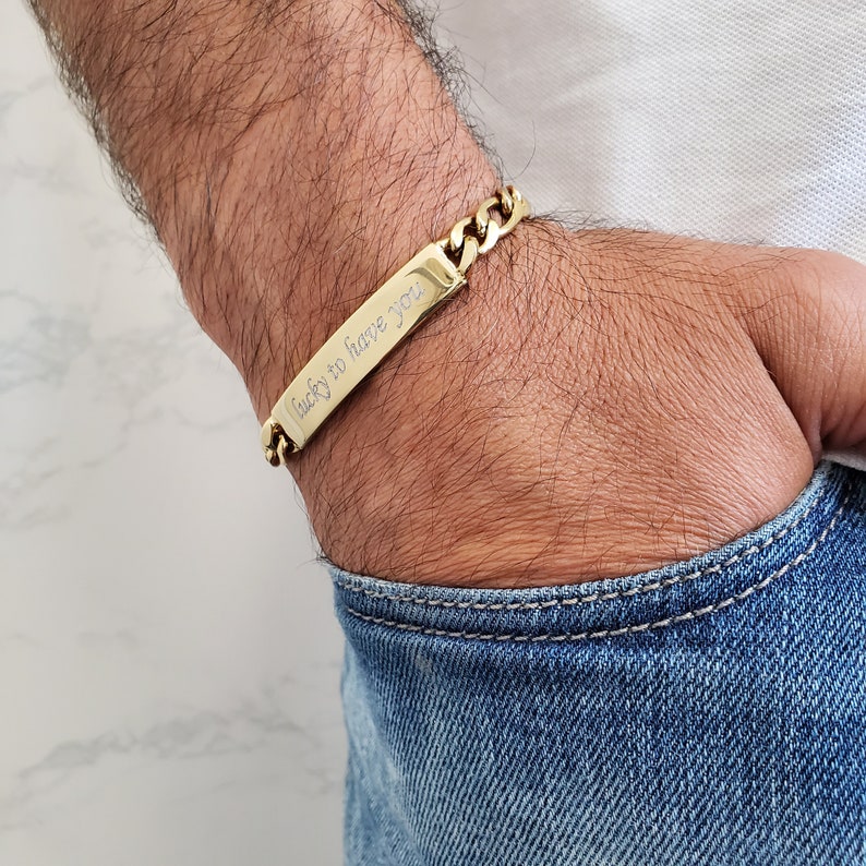 Personalized Stainless Steel 316L Gold ID Bracelet for Men. Etsy