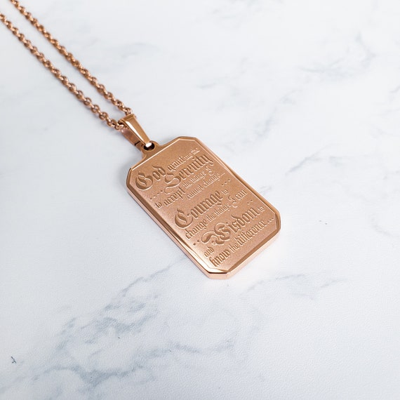 Stainless Steel Rose Gold Serenity Prayer Necklace God Grant Me