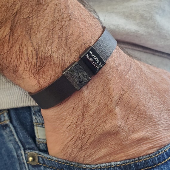 Personalized Men s Dark Brown Leather Bracelet With Charm Engraved