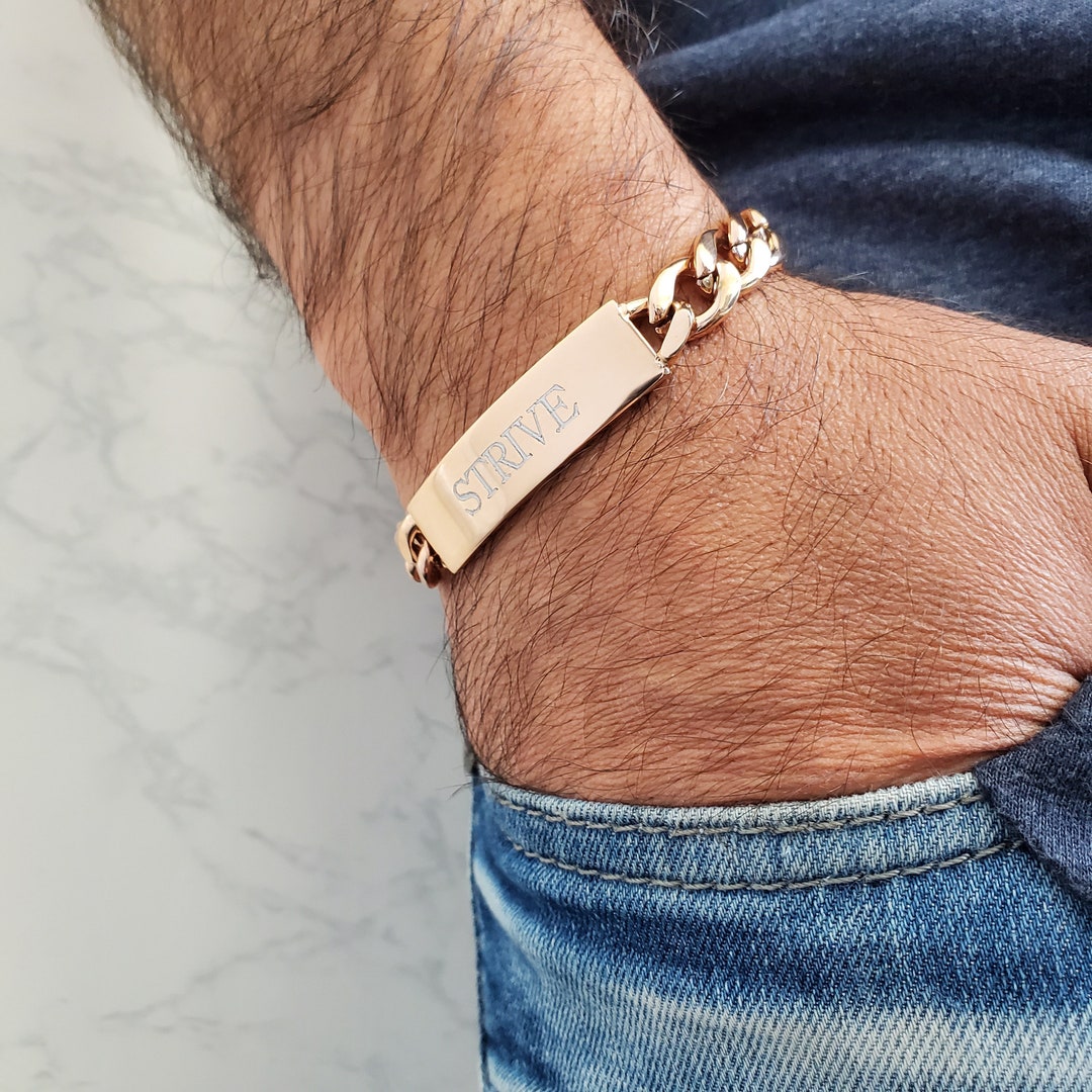 Personalized Stainless Steel 316L Rose Gold ID Bracelet for Men